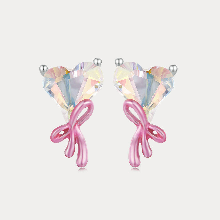 Selenichast Pink Bow Heart Earrings