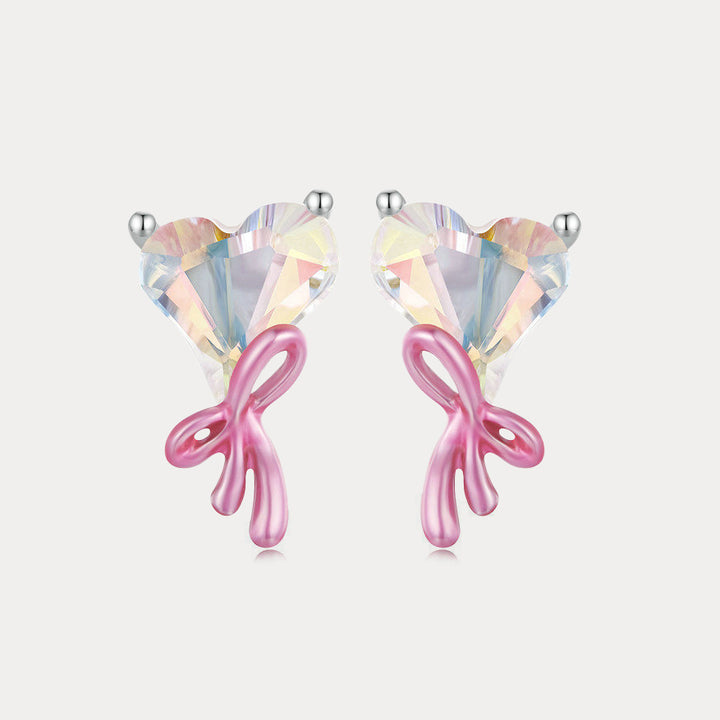 Selenichast Pink Bow Heart Earrings