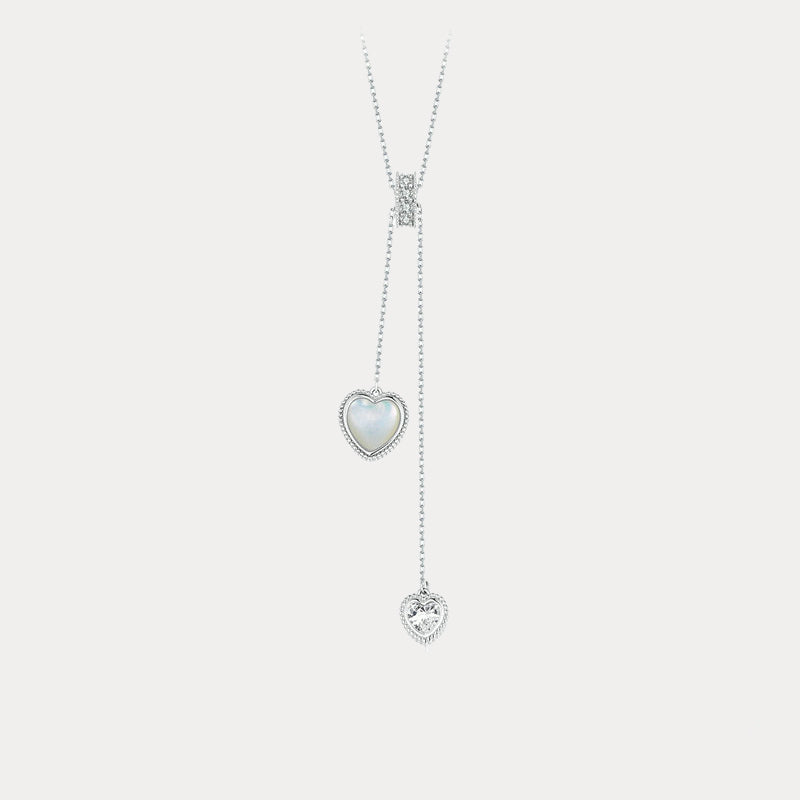 Selenichast Silver Heart Mother of Pearl Y Necklace