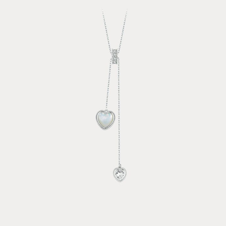 Selenichast Silver Heart Mother of Pearl Y Necklace