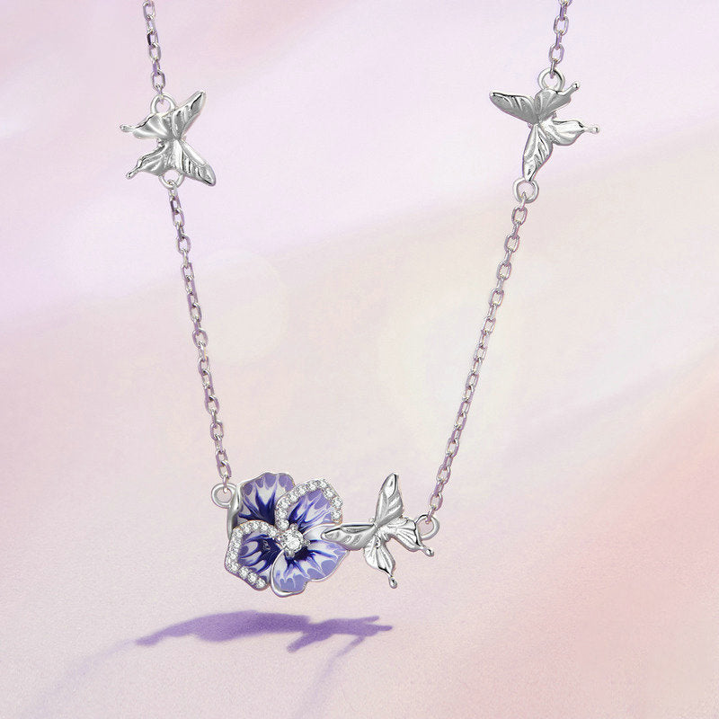 Silver Pansy Necklace For Her