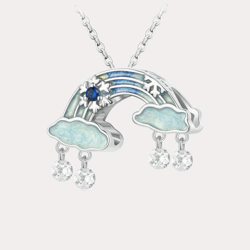 Selenichast Silver Snowflake Rainbow Necklace