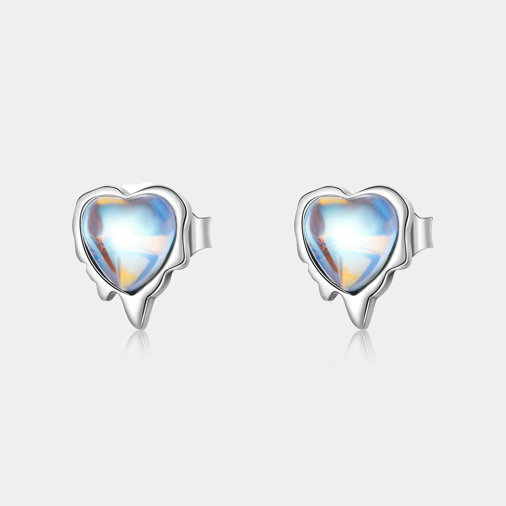 Selenichast Moonstone Heart Stud Earrings