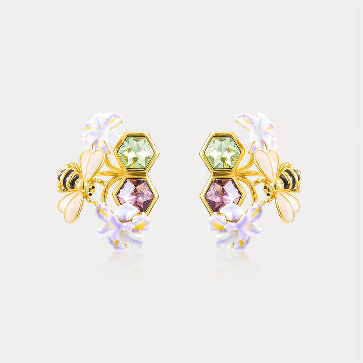 Iris Flower Bee Earrings