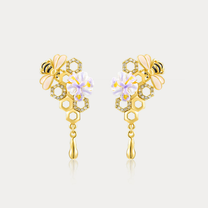 Selenichast Iris Flower Bee Drop Earrings