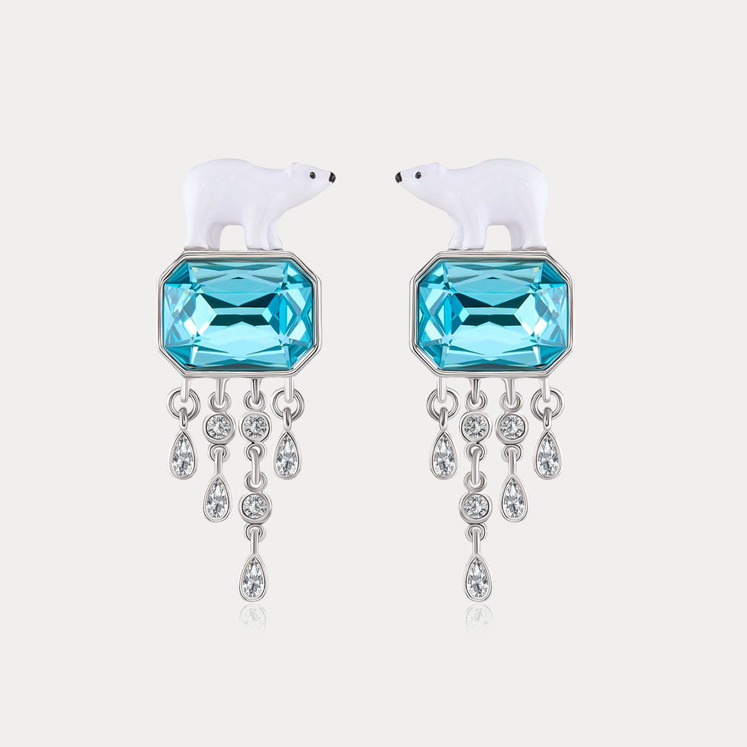 Selenichast Polar Bear Tassel Zircon Earrings