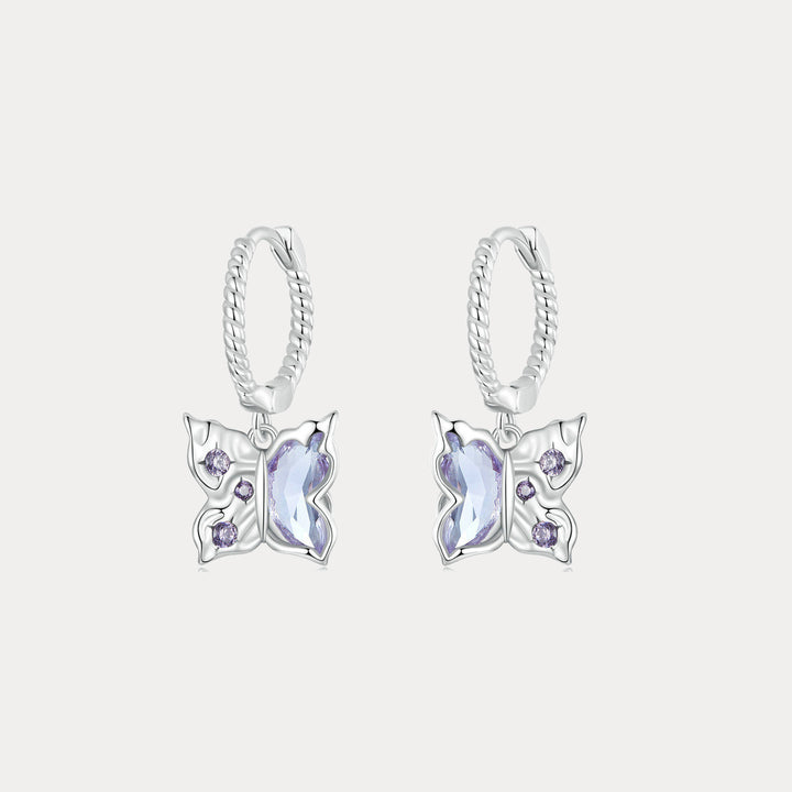 Silver Purple Butterfly Earrings