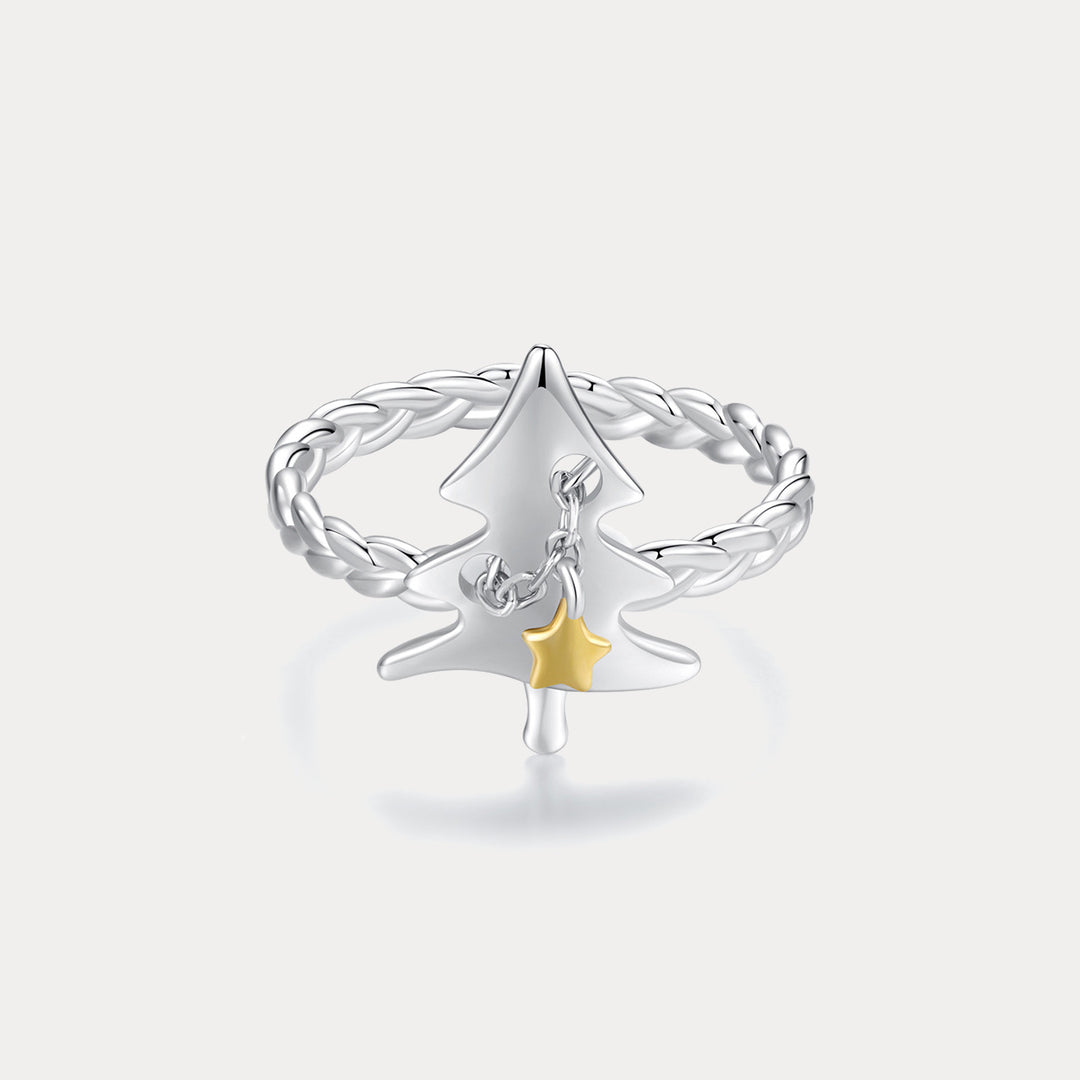 Selenichast Silver Christmas Tree Star Ring