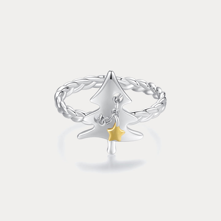 Selenichast Silver Christmas Tree Star Ring