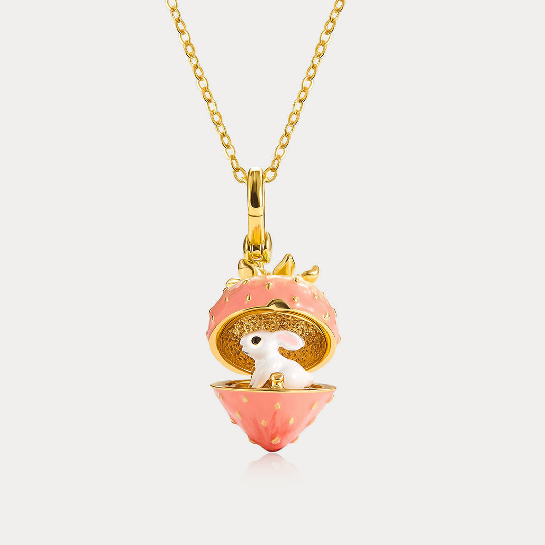 Selenichast Strawberry Rabbit Locket Necklace