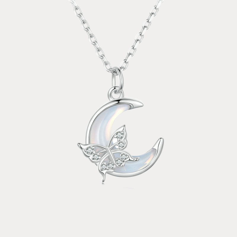Selenichast Silver Moon Butterfly Necklace