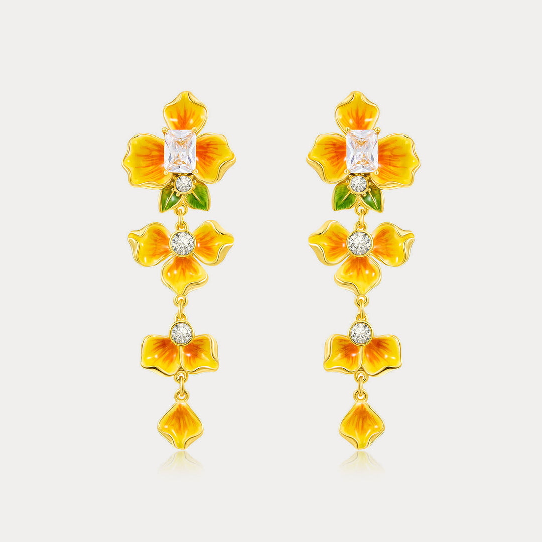 Selenichast Gold Flower Drop Earrings