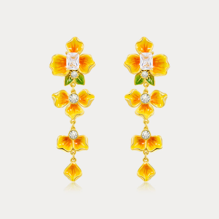 Selenichast Gold Flower Drop Earrings
