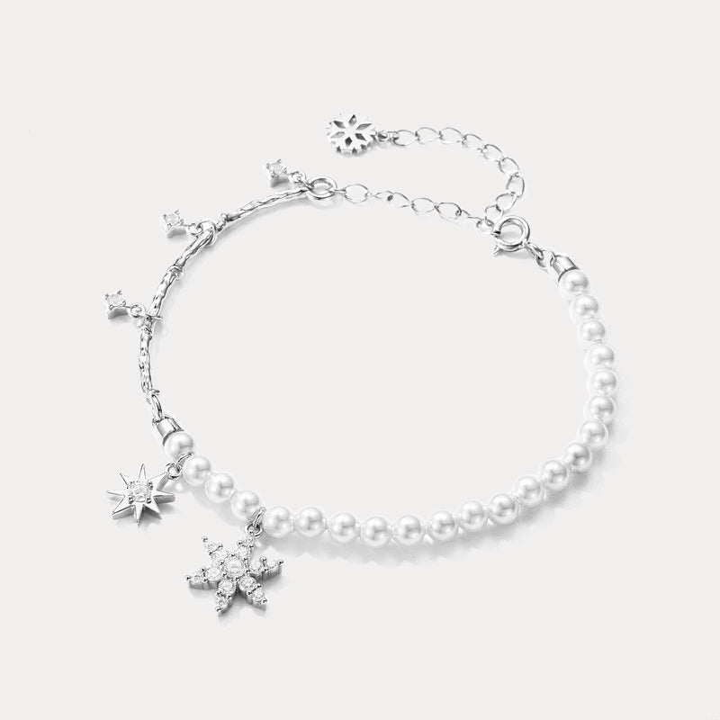 Sterling Silver Snowflake Pearl Bracelet