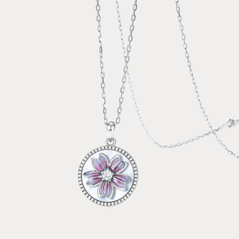 Enamel Sakura Silver Necklace