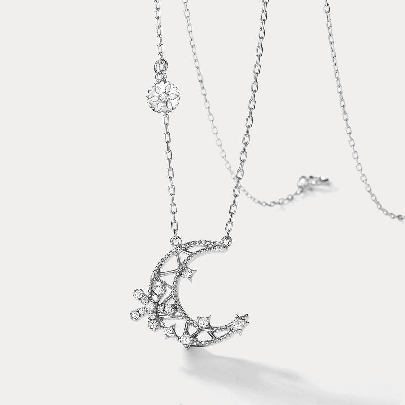 Diamond Snowflake Moon Necklace