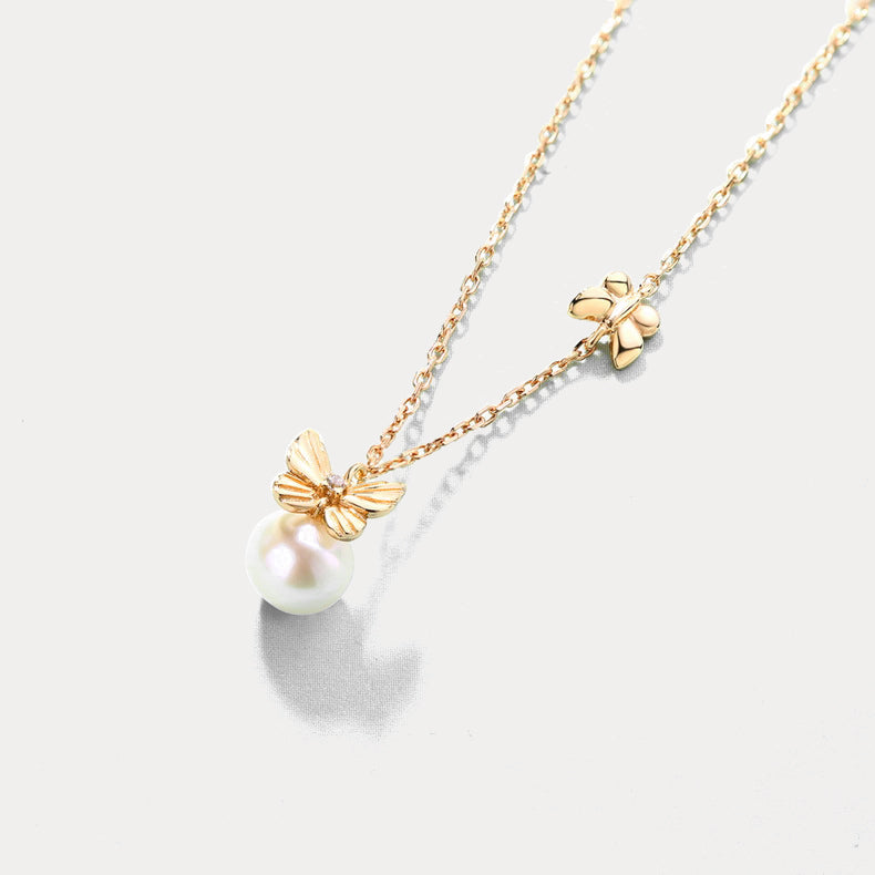 Dream Catching Butterfly Pearl Gold Pendant Necklace