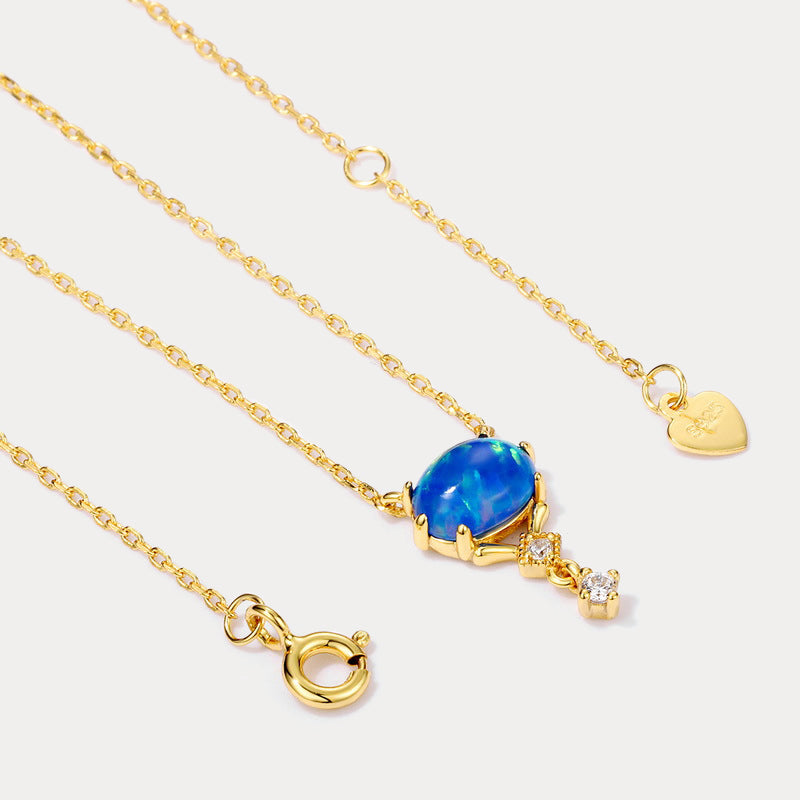 Blue Fire Opal Diamond Necklace