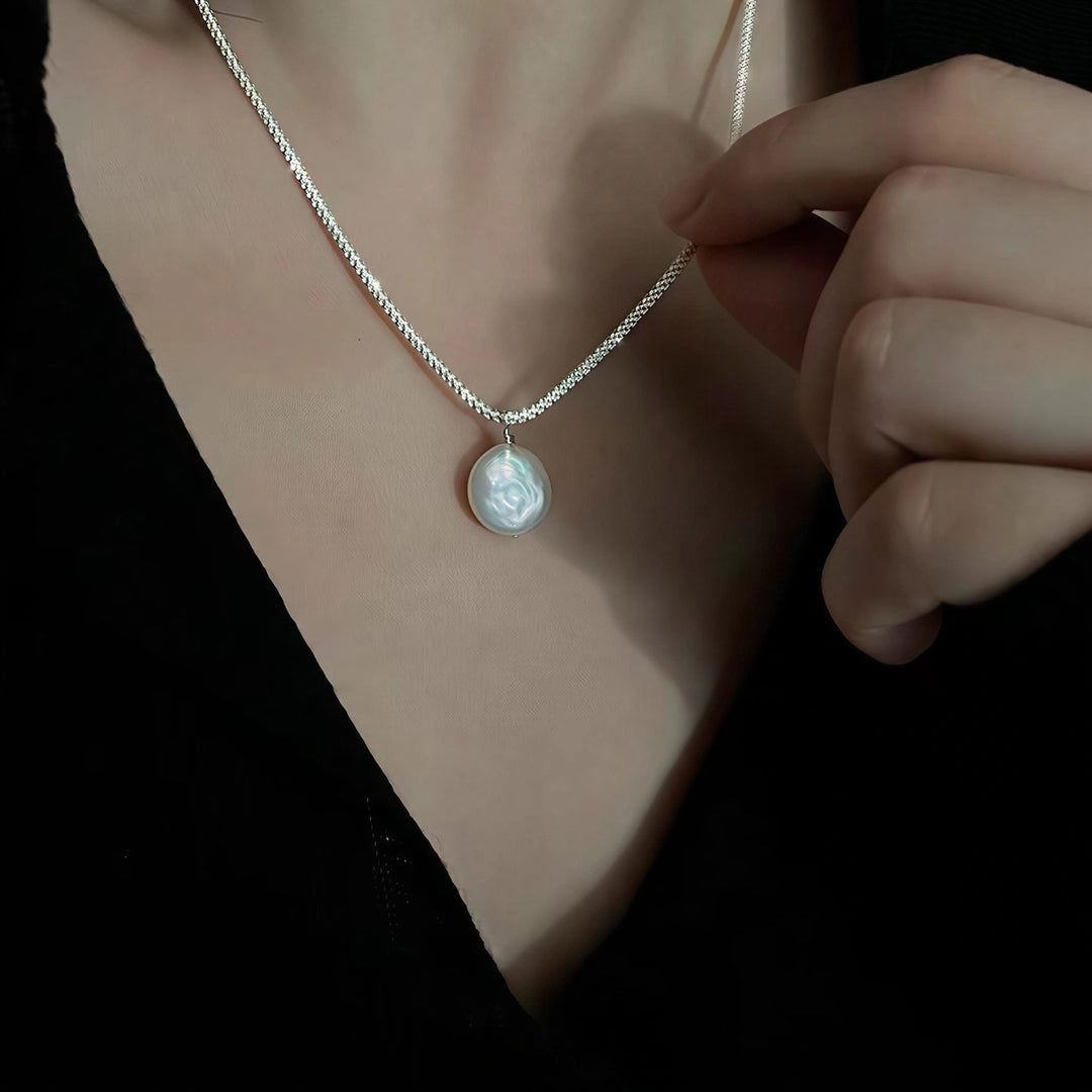 Selenichast Silver Baroque Pearl Pendant Necklace
