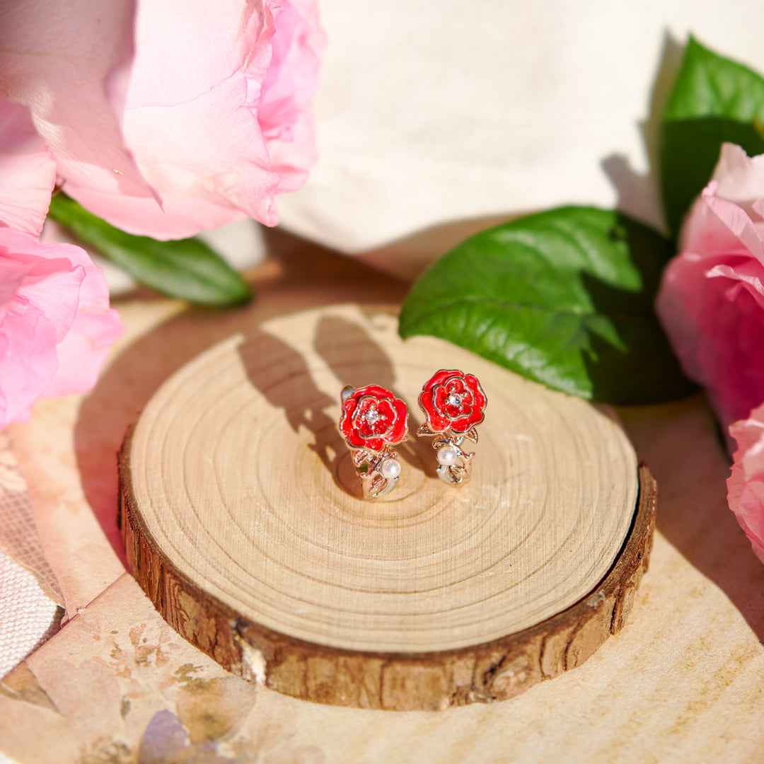 Gold Rose Hoop Earrings