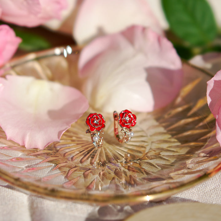Gold Rose Hoop Earrings