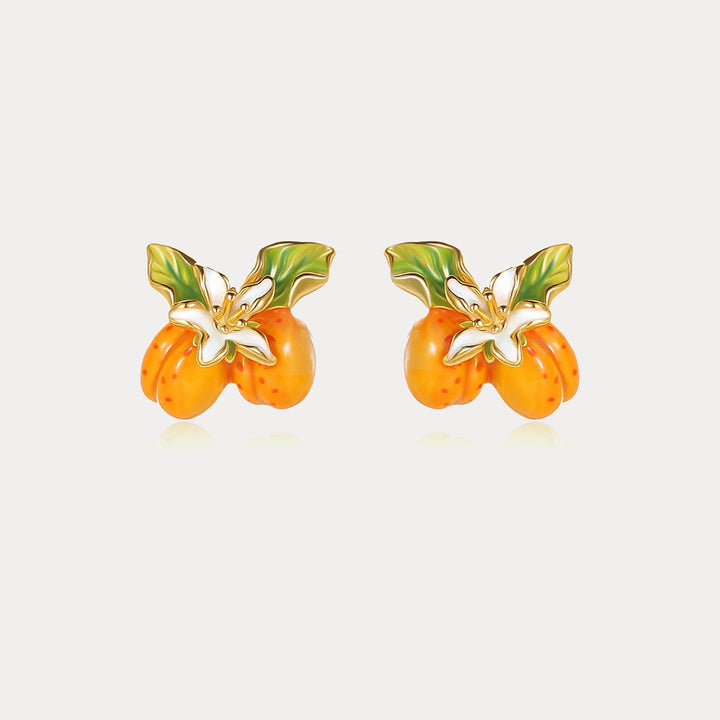 Selenichast Golden Plum Flower Stud Earrings