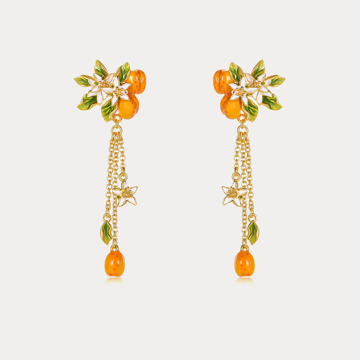 Selenichast Golden Plum Flower Drop Earrings