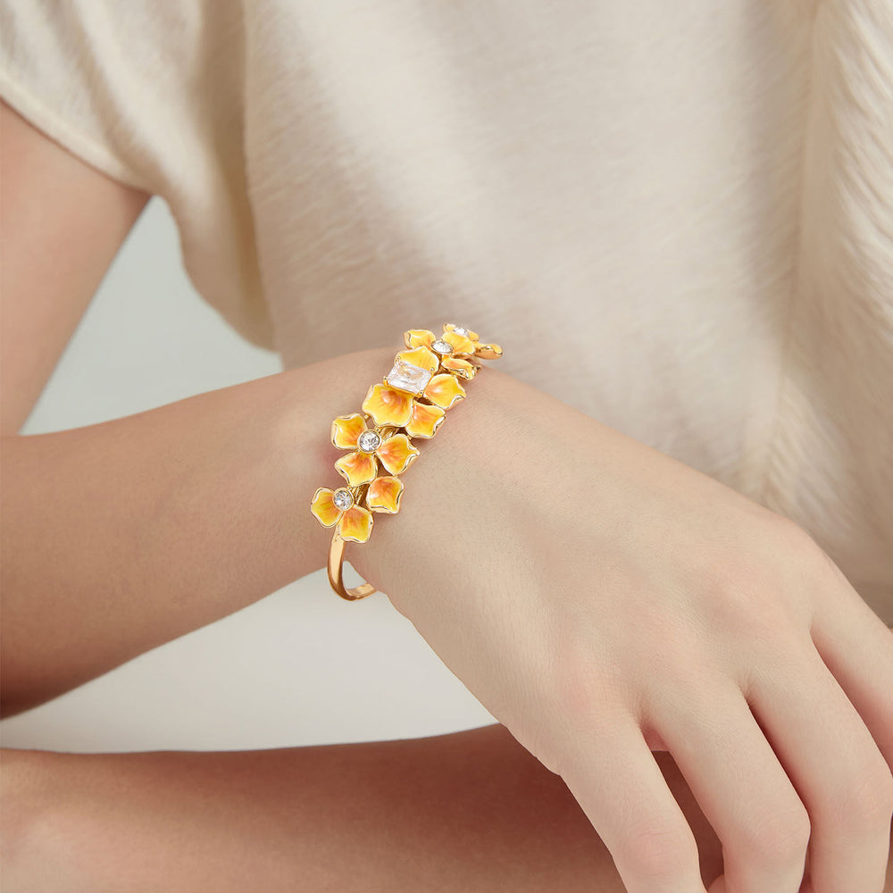 Selenichast Gold Flower Bangle Enamel jewelry