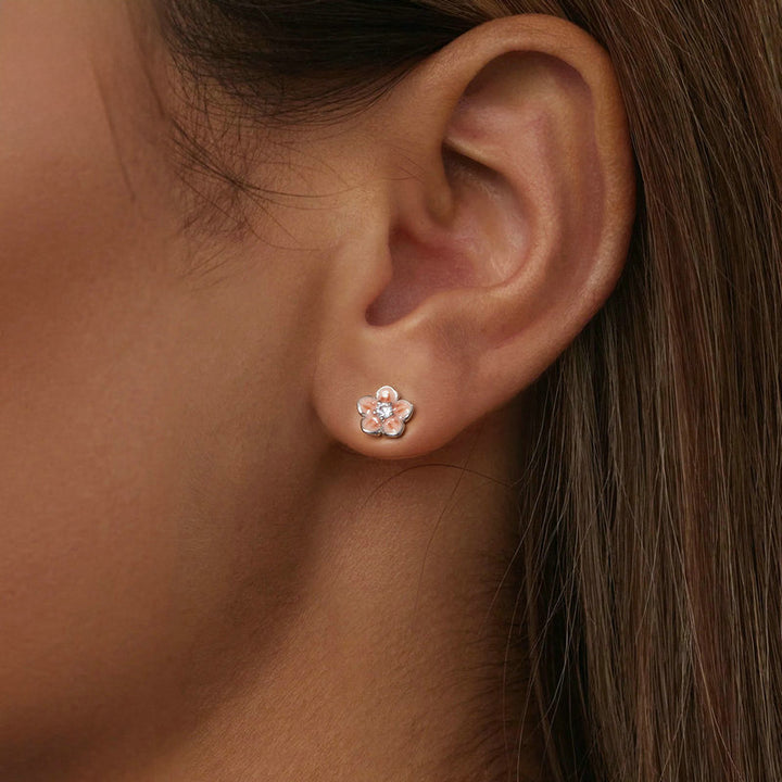 Silver Sakura Stud Earrings