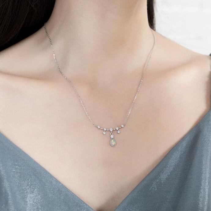 Silver Opal Drop Necklace