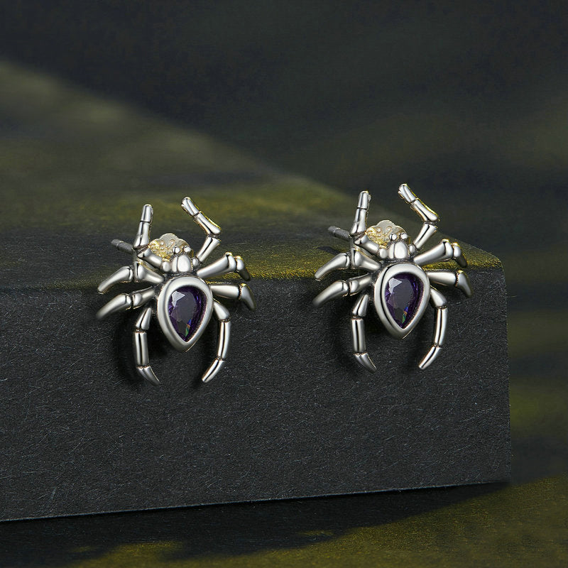 Gothic Spider Stud Silver Earrings Halloween Gift for Her