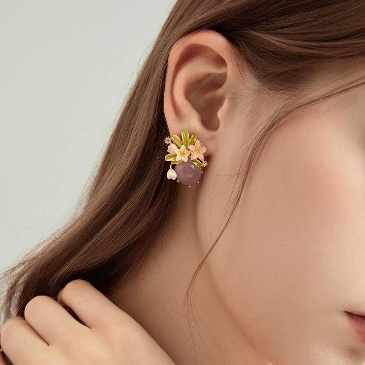 Plumeria Stud Earrings Enamel Jewelry