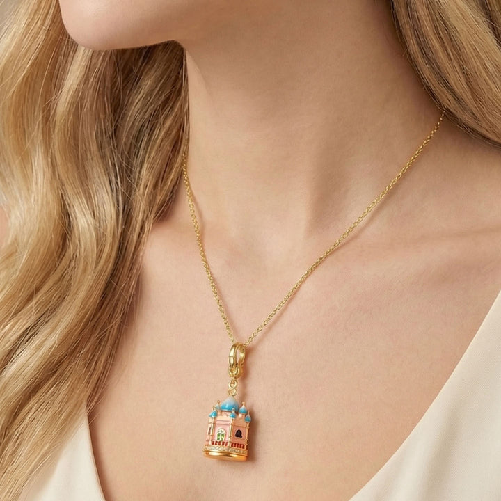 Selenichast Castle Locket Necklace Enamel Jewelry