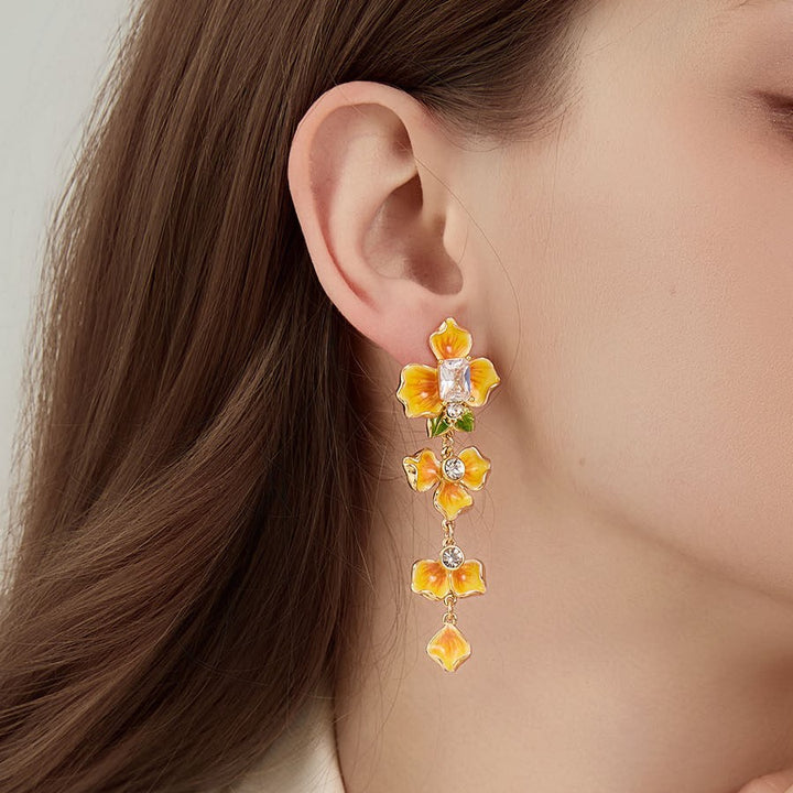 Selenichast Gold Flower Drop Earrings 18K Gold jewelry