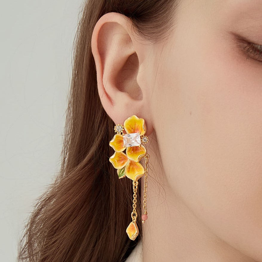Selenichat Gold Flower Dangle Earrings Enamel jewelry