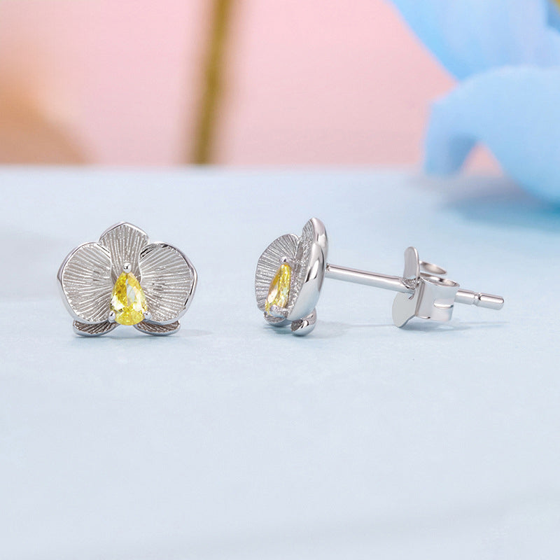 Silver Orchid Stud Earrings