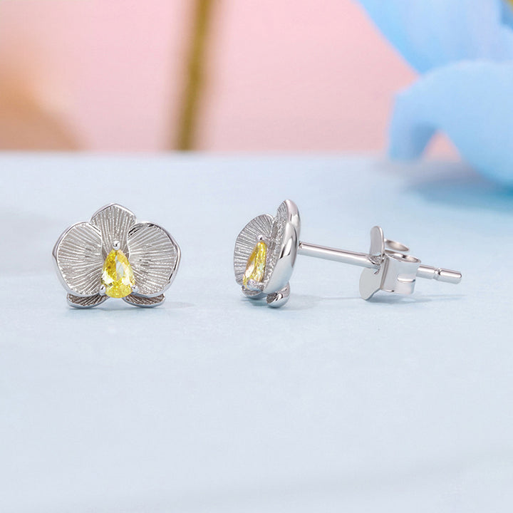 Silver Orchid Stud Earrings