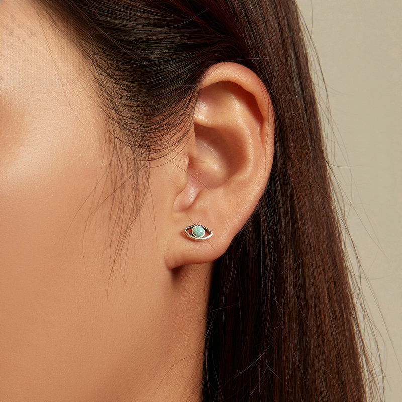Evil Eye Opal Stud Earrings
