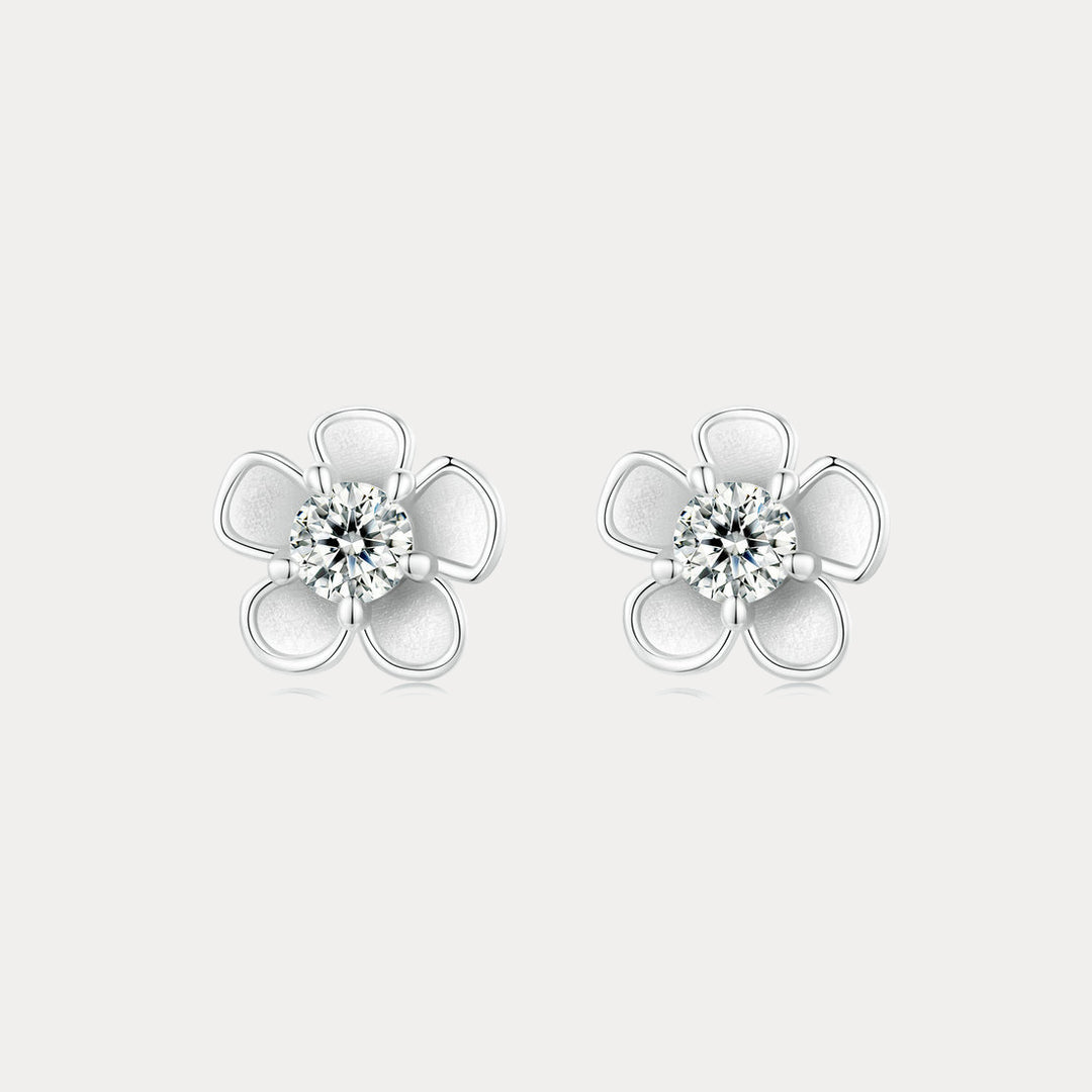 Selenichast Silver Moissanite Flower Stud Earrings