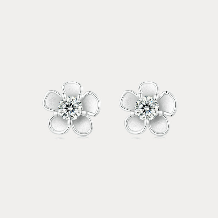 Selenichast Silver Moissanite Flower Stud Earrings