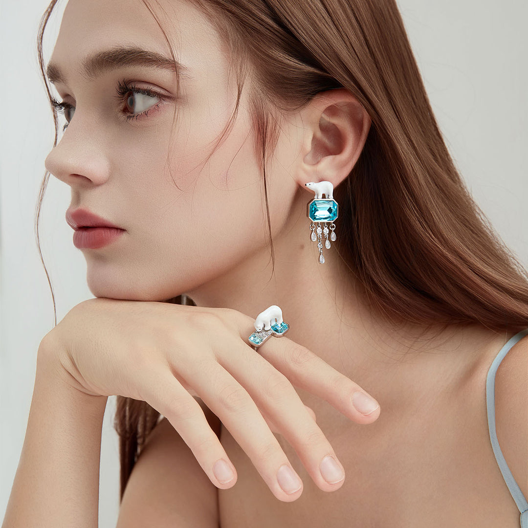 Polar Bear Zircon Tassel Earrings