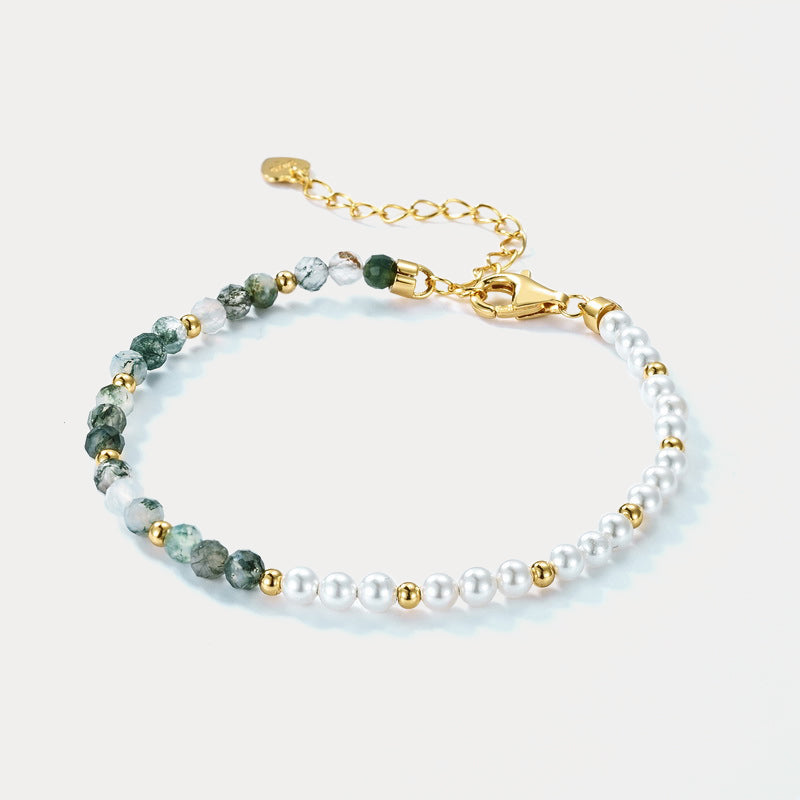 Selenichast Moss Green Pearl Beaded Bracelet