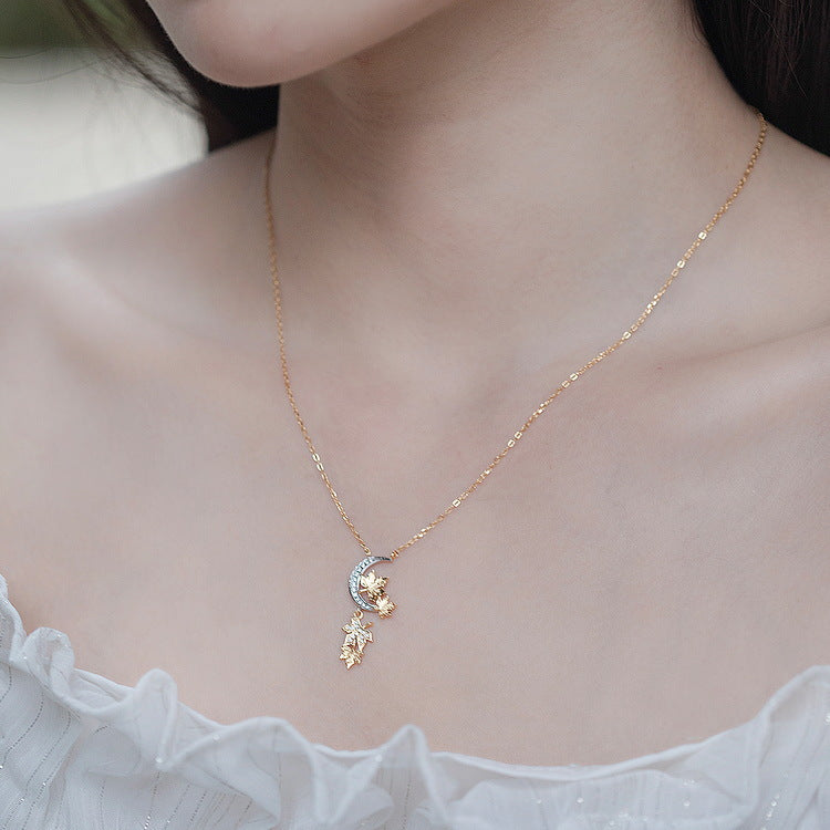 Maple Leaves Moon Diamond Necklace