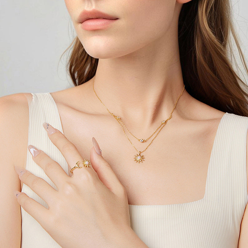 Opal Sun & Moon Layering Necklace