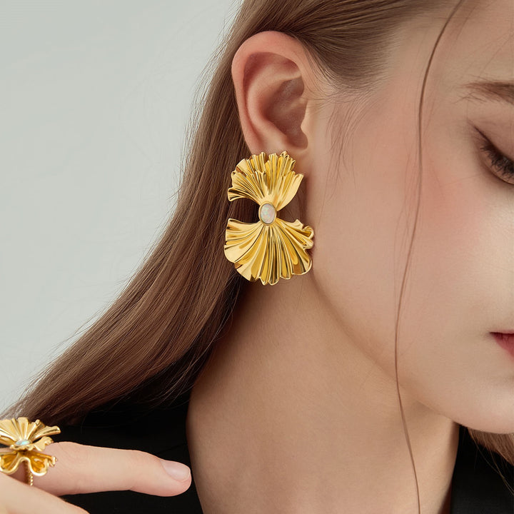 Ginkgo leaf Opal Earrings Gift For Her