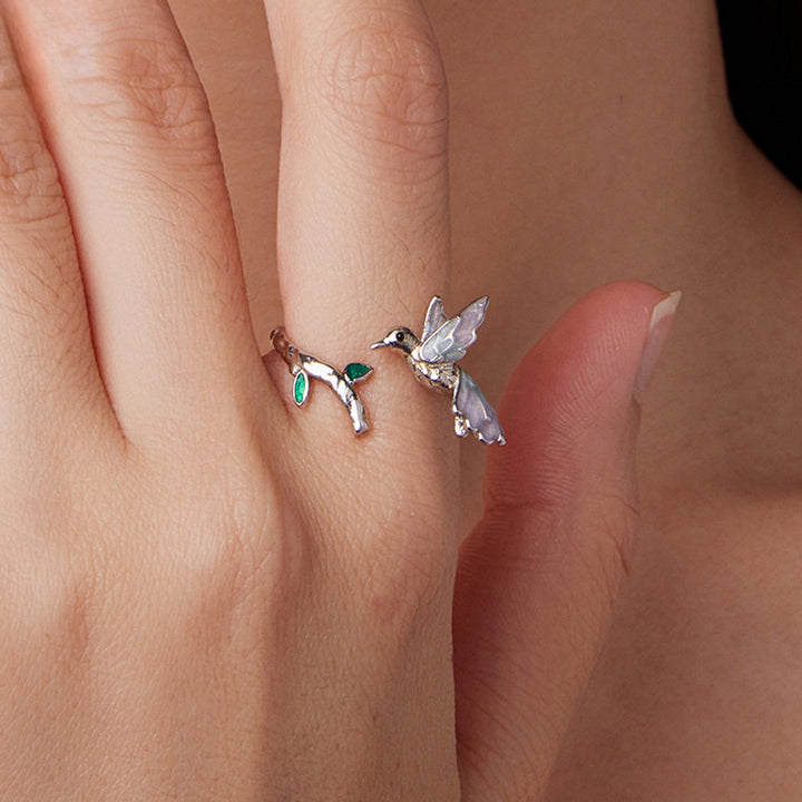 Silver Kingfisher Branch Ring