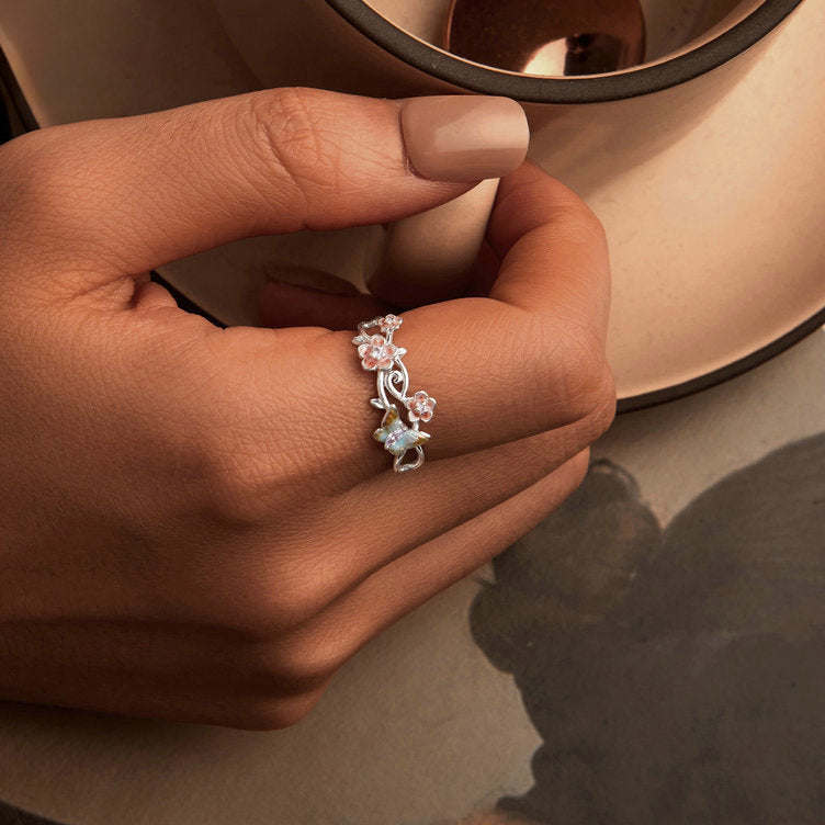Silver Sakura Butterfly Ring