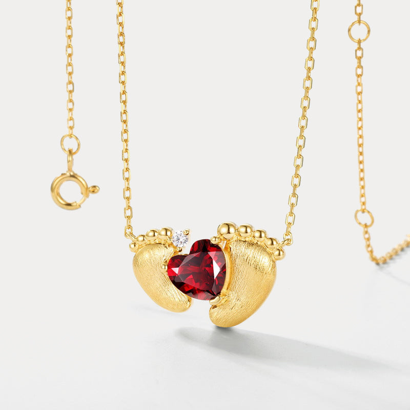Selenichast Ruby Baby Footprint Necklace
