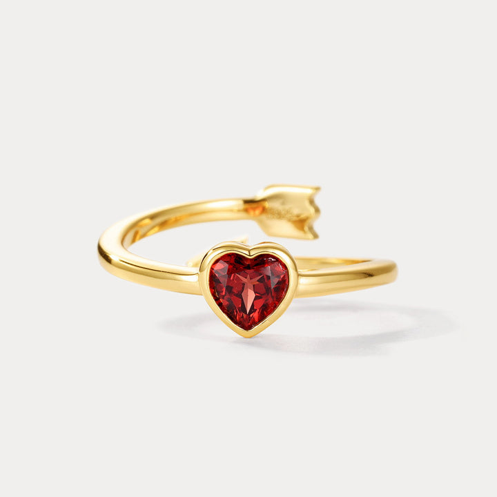 Garnet Heart Arrow Ring Gift
