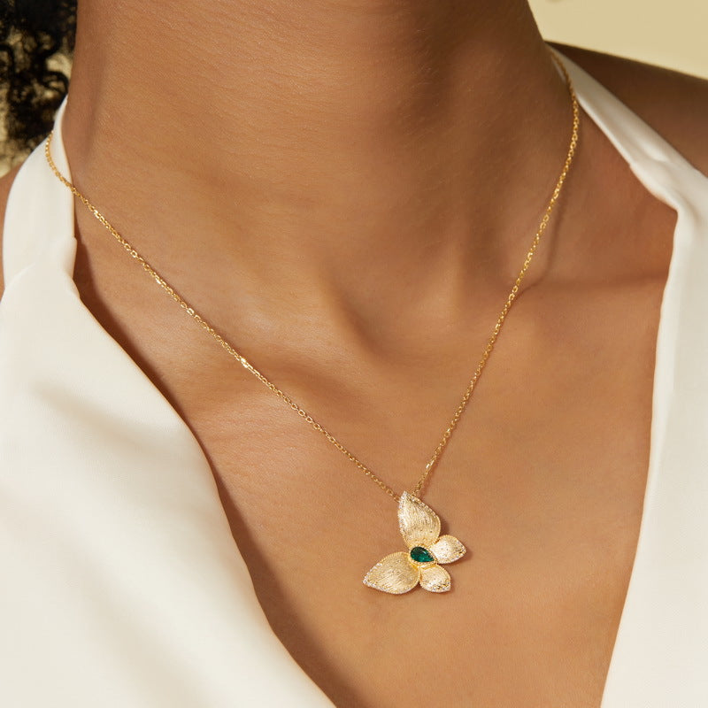 Emerald Butterfly Necklace Gift